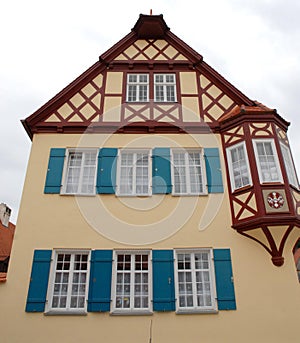 Typical house with erker in the town of Nordlingen in Germany photo