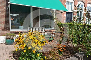 Typical house facade with front garden and flowers   in ZIERIKZEE , Netherlands