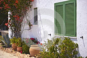 Typical House With Flower Pots in Mallorca, Spain