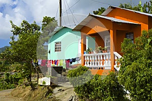 Typical house in St Vincent panorama, Grenadines photo