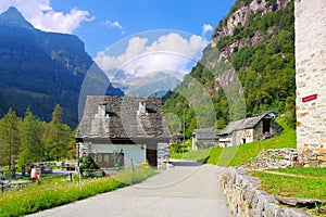 typical houses in Sonogno in the Verzasca Valley  Ticino in Switzerland