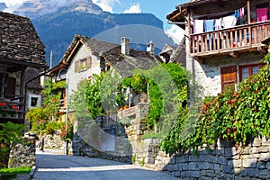 typical houses in Sonogno in the Verzasca Valley, Ticino in Switzerland