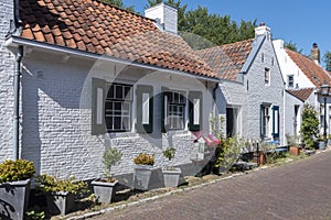 Typical houses in the Warwijksestraat in Veere. Province of Zeeland in the Netherlands