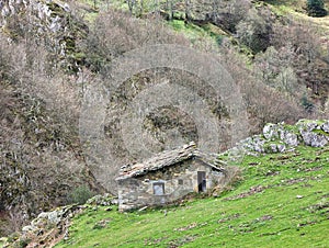 Typical hut near Nieves village, Caso municipality, Redes Natural Park, Asturias, Spain photo