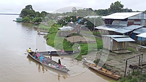 Typical indigene village along the Amazon River in the Amazonia Rain Forest South America