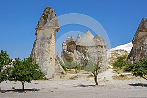 Typical and inhabited rock formations in the Cappadocia