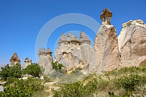 Typical and inhabited rock formations in the Cappadocia