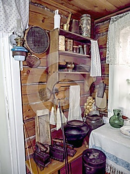 typical interior of a peasant house kitchen