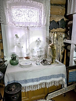 typical interior of a peasant house kitchen