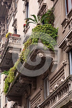 Typical Italian buildings and street view in Milan, Lombardy Italy