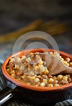 Typical Italian dish of pasta and red beans