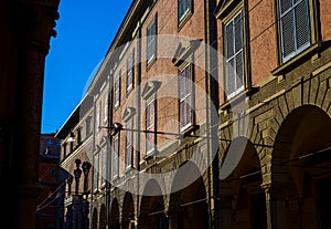 Typical italian facade in Bologna, Emilia-Romagna. Italy.