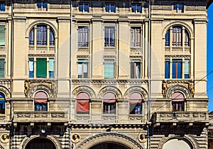 Typical italian facade in Bologna, Emilia-Romagna. Italy.