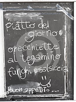 Typical Italian menu written on a blackboard