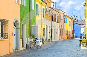 Typical italian old buildings with colorful multicolored walls and traditional houses in Rimini