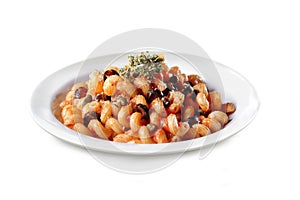 Typical Italian Pasta with Tomato Sauce and Olives