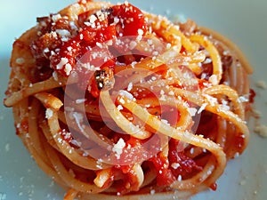 Typical Italian recipe. Speghetti with tomato