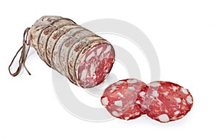 Salame Paisanella Isolated on White Background photo