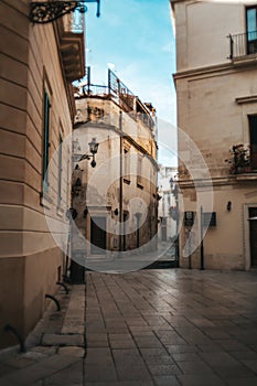 Typical Italian setting in the historic city centre of Lecce, Puglia, Italy