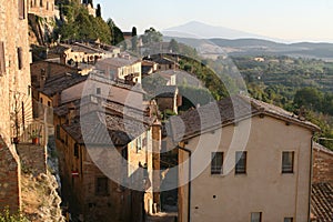 A typical Italian village. Montepulciano. View of the roofs of houses