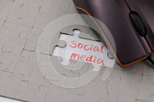 A typical jigsaw puzzle with social media and mouse