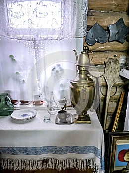 typical interior of a peasant house kitchen