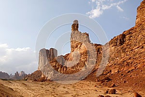 Typical landscape with eroded mountains in the desert oasis of Al Ula in Saudi Arabia photo