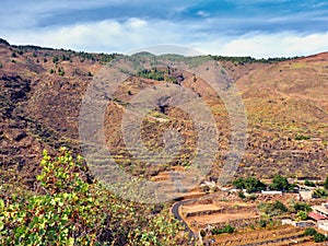 Typical landscape with terraced fields above the village of Barranco Hondo in the south of Tenerife