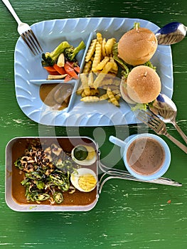 Typical local Malay noodle dish Mee Rebus, popular breakfast dish