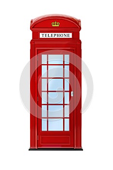 A typical London phone booth isolated on white