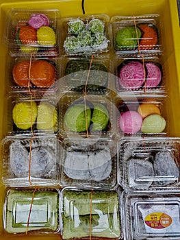 Typical Malaysian desserts, kui kuih kueh, on sale in Kuala Lumpur.