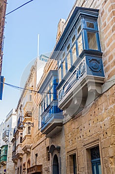 Typical Maltese balconies (gallarija) in Birgu town, Mal