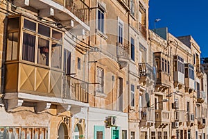Typical Maltese balconies (gallarija) in Senglea town, Mal