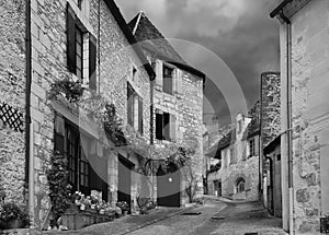 Typical mediaval street architecture Saint-Cyprien Dordogne southwest France