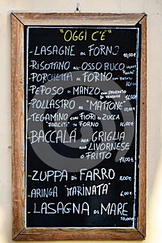 Typical menu of a Tuscan trattoria