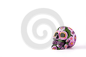 Typical Mexican skull painted isolated Dia de los muertos. photo