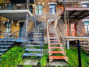 Typical Montreal neighborhood street with staircases