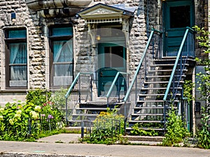 Typical Montreal neighborhood street with staircases