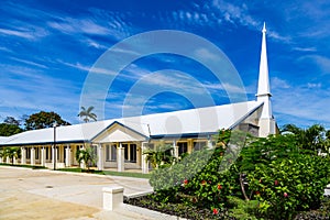 Typical Mormon church. The Church of Jesus Christ of Latter-day Saints in rural Oceania. Tonga, Polynesia, South Pacific Ocean. photo