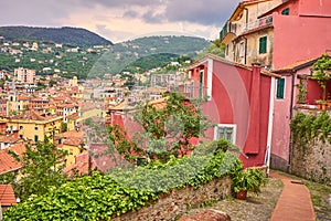 Typical Narrow Italian Streets at Picturesque Town Lerici Liguria Italy