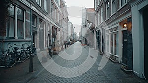 Typical narrow street in Amsterdam, Netherlands