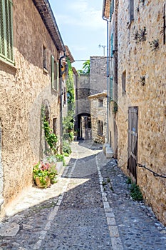 Typical narrow street in Saint Paul de Vence, France
