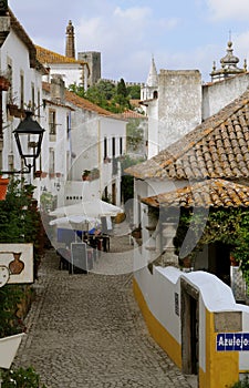 Typical Obidos Medieval Alley - Restaurant Terrace