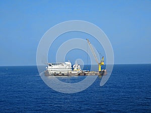 A typical Offshore Accommodation and Work Barge in the Oil and Gas industry. Offshore Accommodation Barge to serve as an offshore.