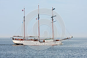 Typical old Dutch clipper sailing on the sea