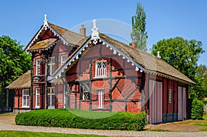 Typical old house with a thatched roof in the Netherlands