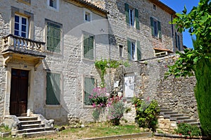 Typical old medieval stone buildings and streets in Provence, France