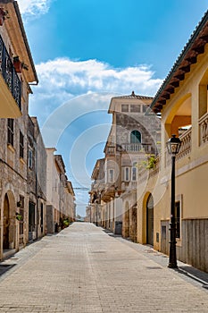 Typical old town in Mallorca with a narrow street. Petra. Balearic Islands Spain