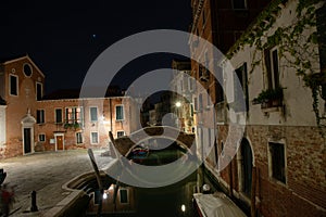 Typical old Venetian houses with facade on the bridge and on the canal. streets.