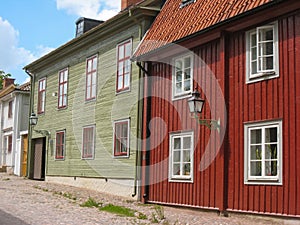 Typical old wooden houses. Linkoping. Sweden